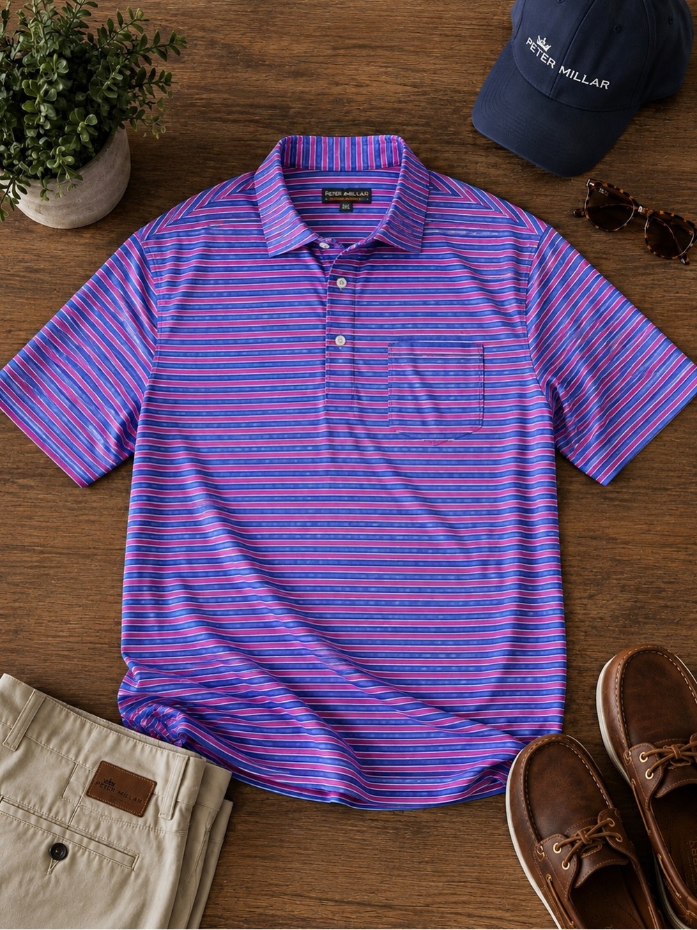 Peter Millar Men's Striped Polo Shirt in Pink, Blue, and Purple